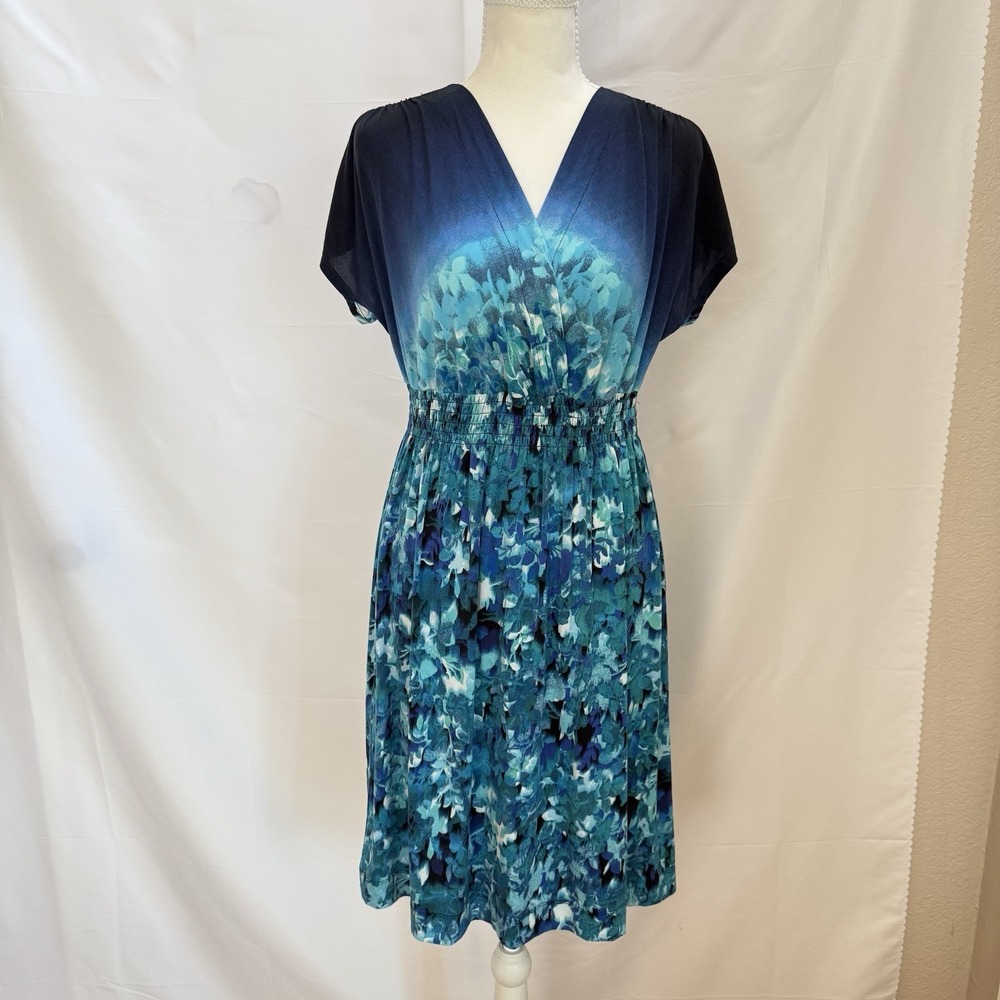 Soma Midi Dress Womens Small Blue Faux Wrap Minimalist Casual Summer‎